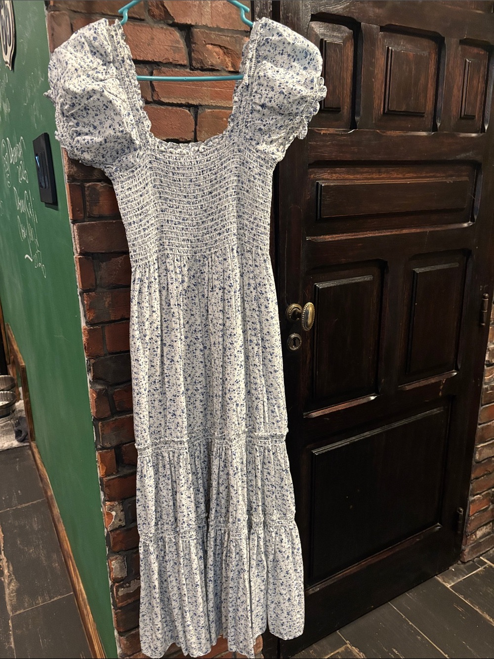 Floral Smocked Tiered Maxi Dress - Blue/White